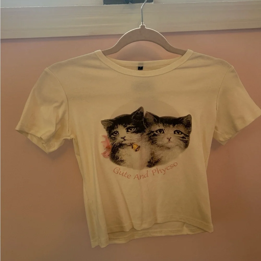 Cat Print Cream T-Shirt